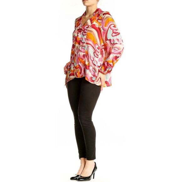 CHUFY KATHMANDU HEIGHTS Pink& Orange Abstract Print Viscose Blouse NWT Size Medi - Picture 3 of 8